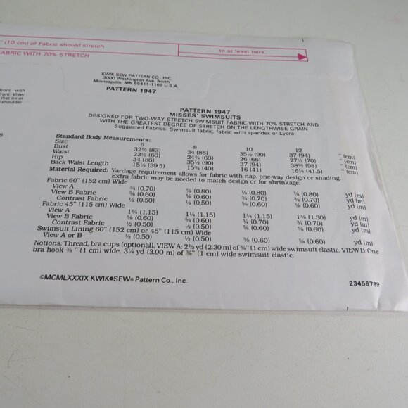 Kwik Sew 1947 Sewing Pattern Swimsuit 6-12 UNCUT unopened - Picture 5 of 6